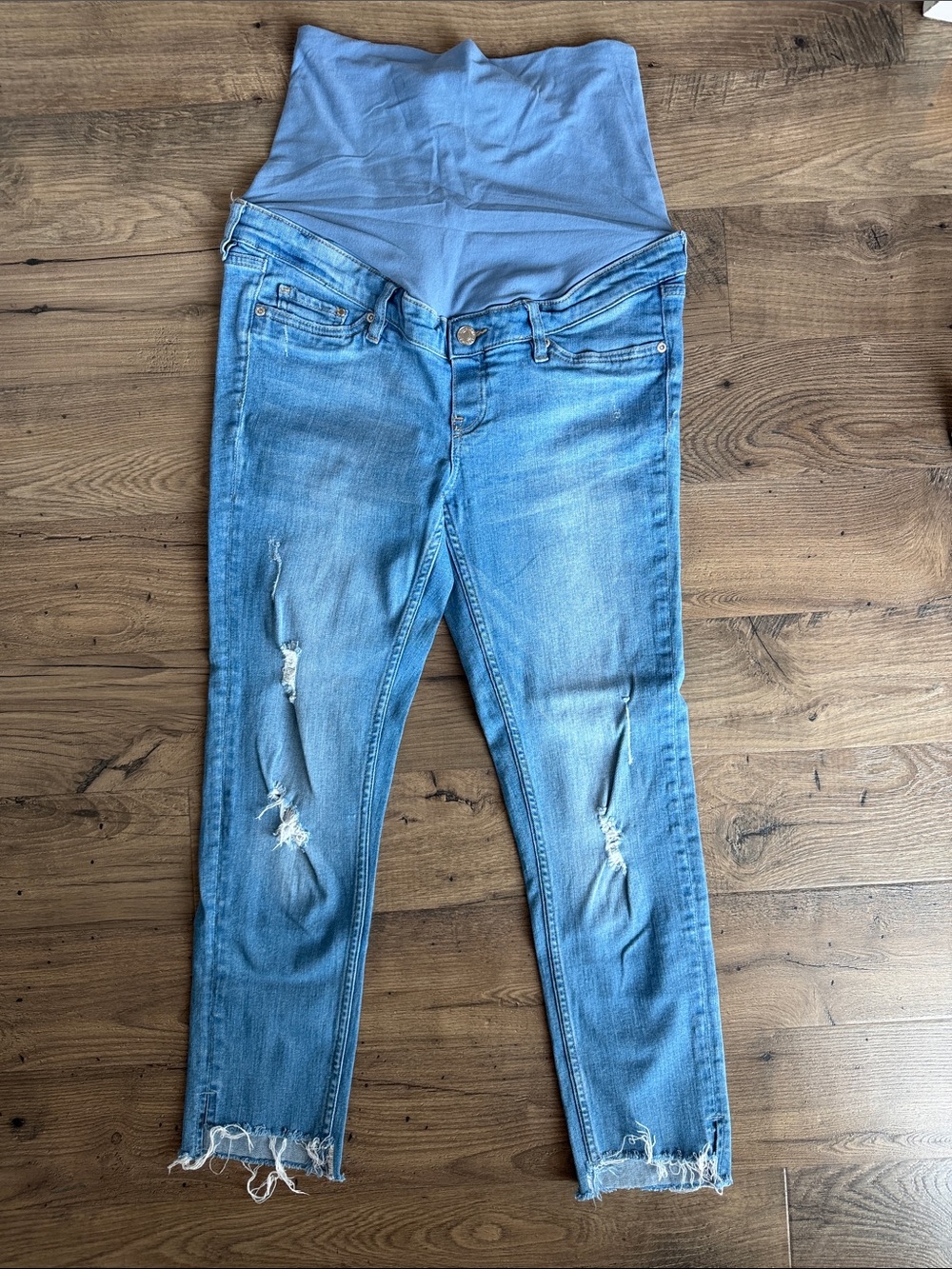 H&M Light Blue Maternity Distressed Skinny Jeans with Grey Overband